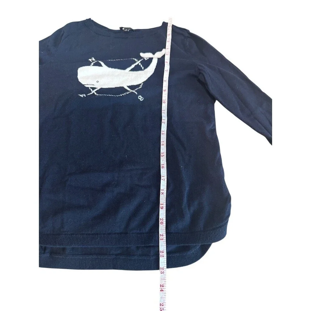 Talbots Petites Sweater Womens S Navy Whale Compass Graphic Crew Neck - Picture 4 of 5